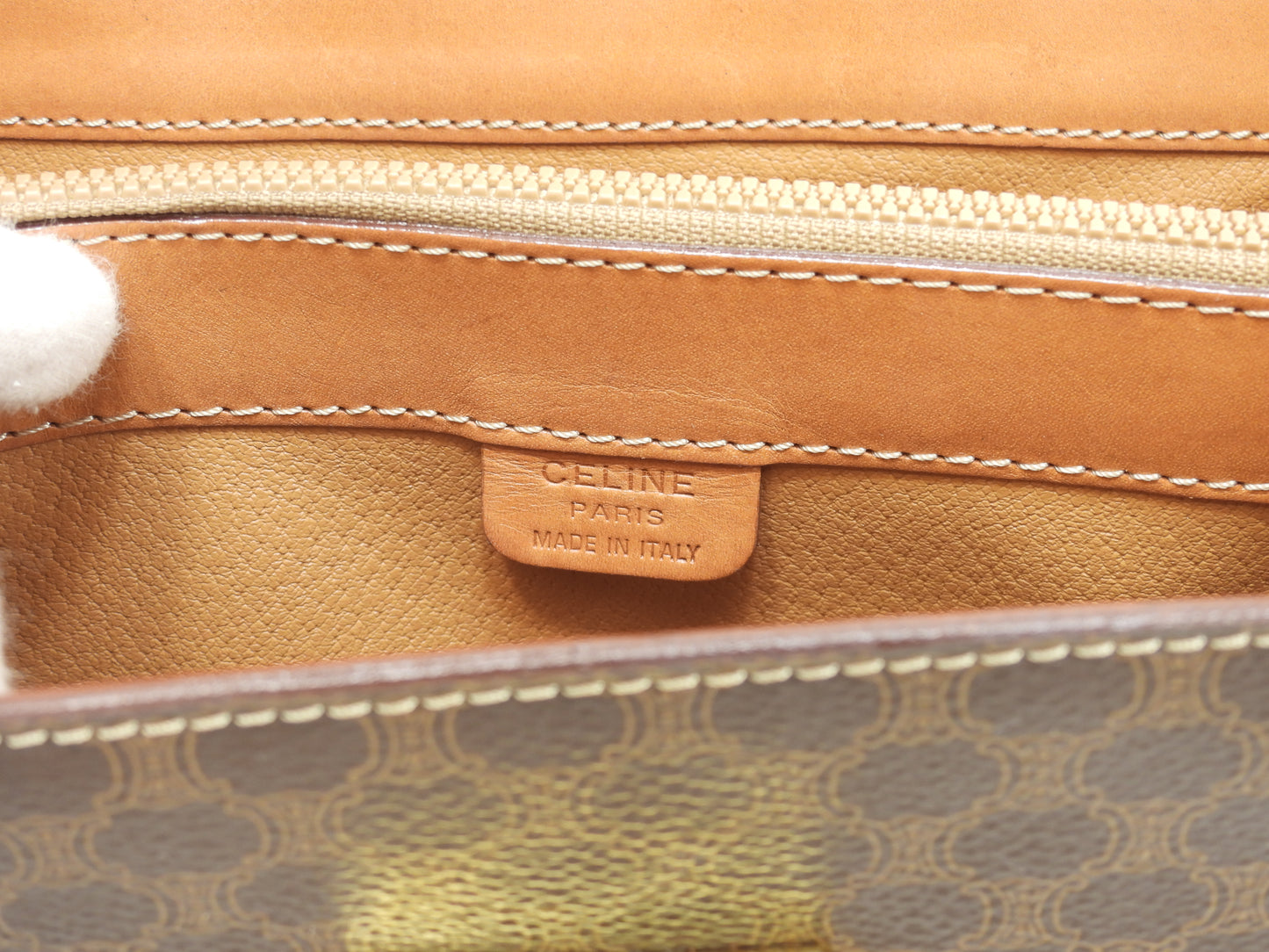 セリーヌ s付ハンドバッグ マカダム トリオンフ茶 ケリー 美品@M94* 7