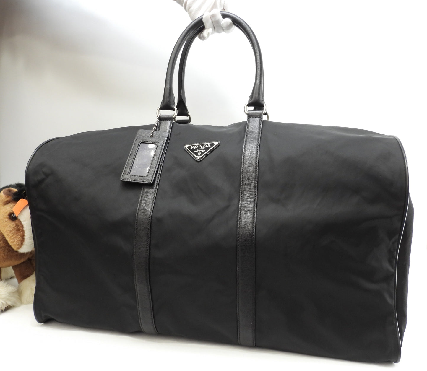 プラダ ボストンバッグ大 三角プレート ナイロン黒 トラベル 旅行用ハンドバッグ@8