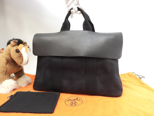 エルメス ヴァルパライソMM コットン/レザー 黒 ハンドバッグ トートバッグ 美品@□O 2