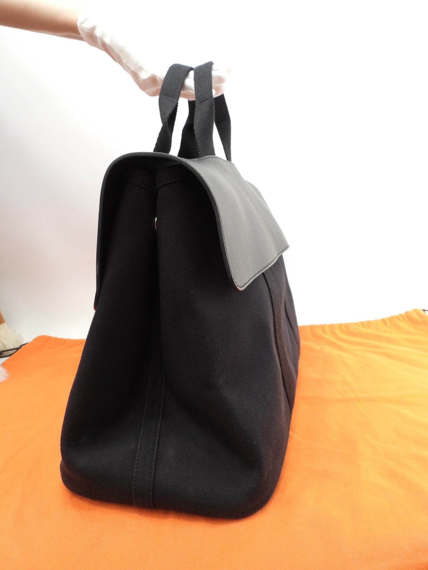 エルメス ヴァルパライソMM コットン/レザー 黒 ハンドバッグ トートバッグ 美品@□O 2