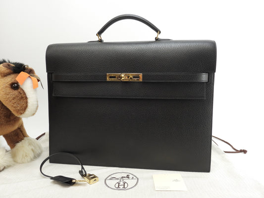 エルメス ケリーデペッシュ38 アルデンヌ黒 ゴールド金具 ブリーフケース 極美品@□A 3