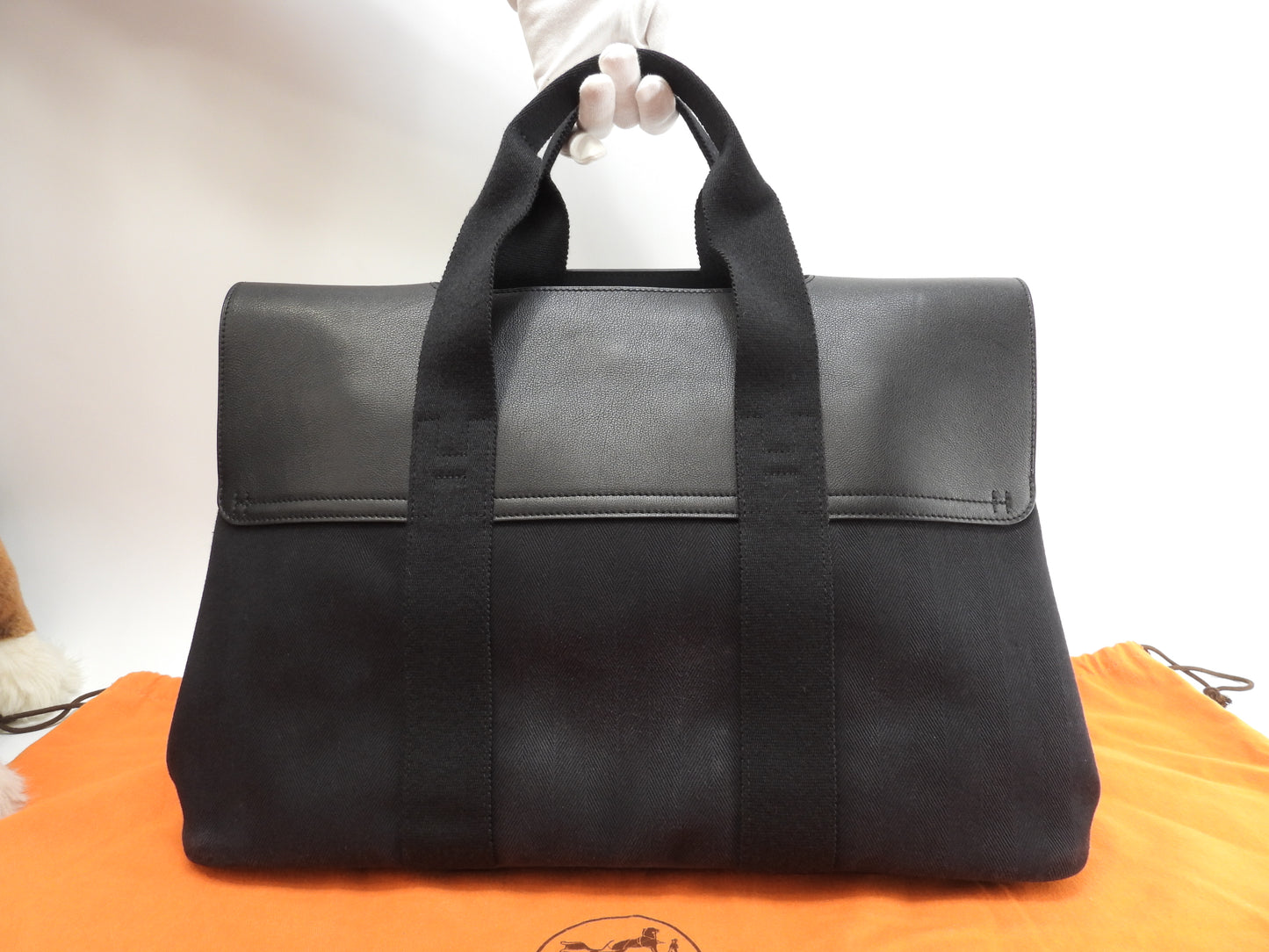 エルメス ヴァルパライソMM コットン/レザー 黒 ハンドバッグ トートバッグ 美品@□O 2