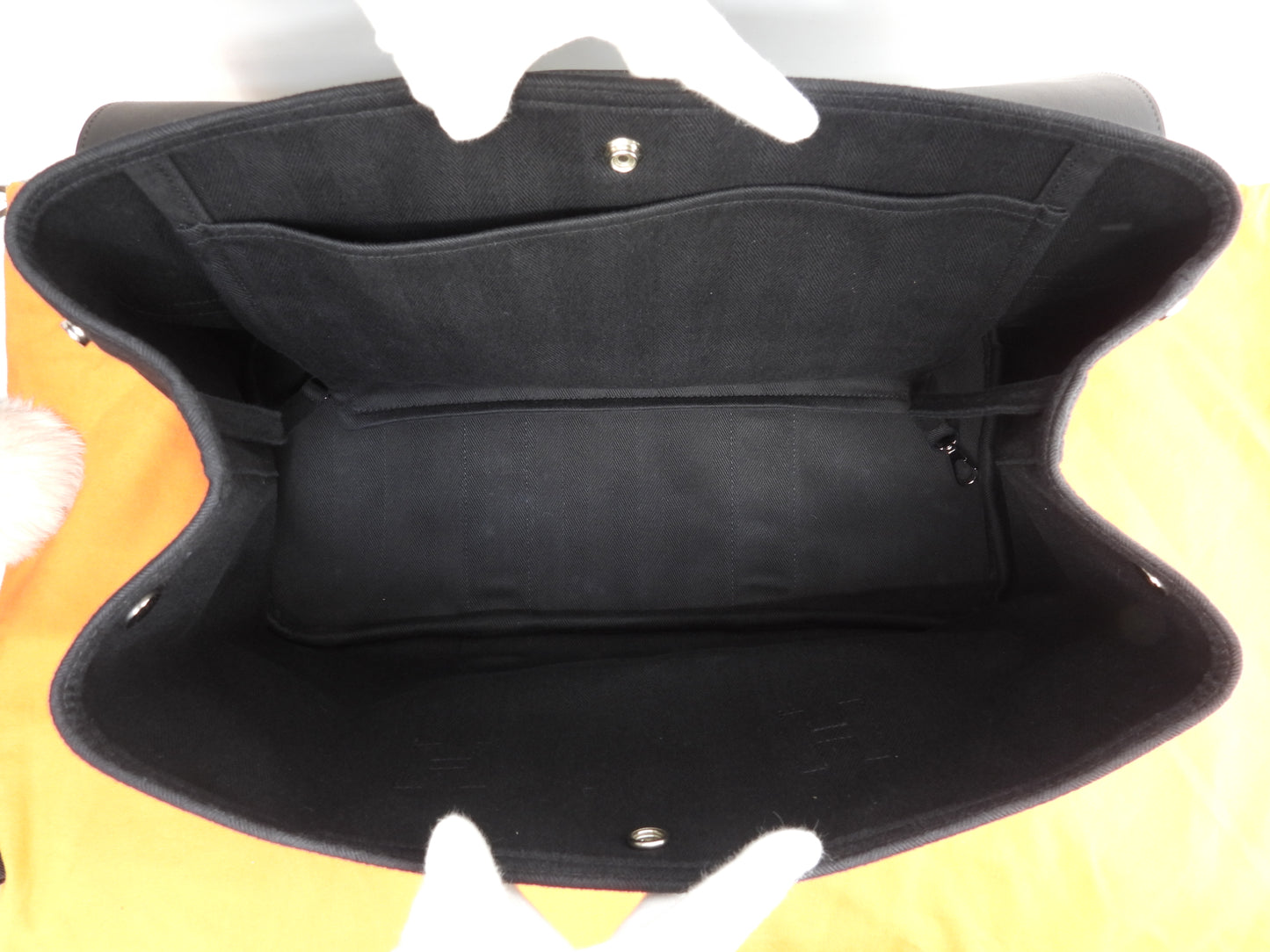 エルメス ヴァルパライソMM コットン/レザー 黒 ハンドバッグ トートバッグ 美品@□O 2