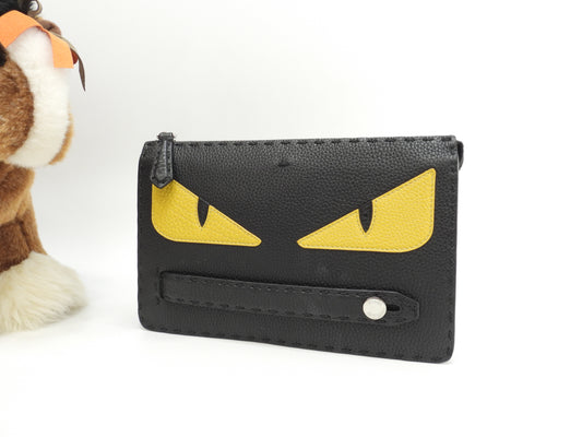 フェンディ クラッチウォレットバッグ モンスター セレリアレザー黒 セカンドバッグ 極美品@ 66