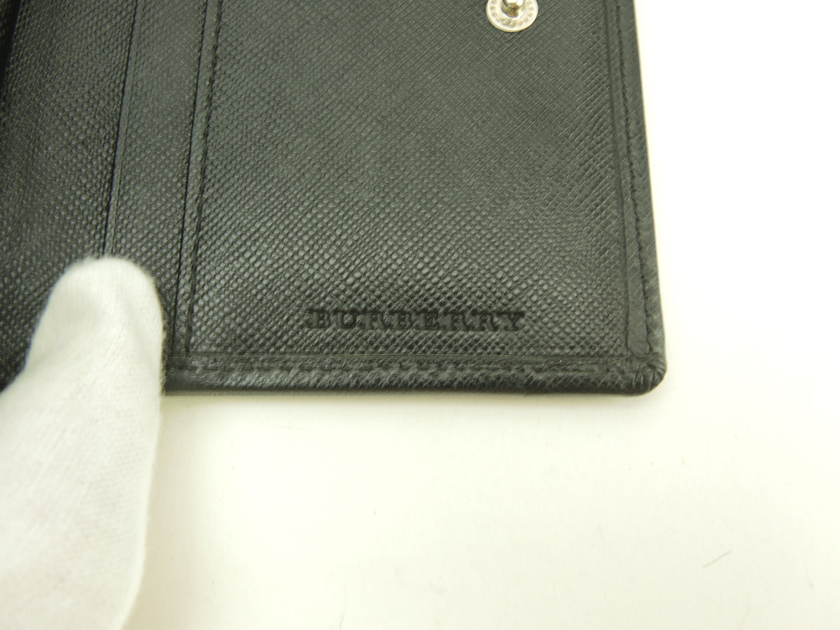 バーバリー がま口コインケース2折財布 チェック ナイロン黒革 コンパクトウォレット 美品@ 15