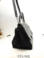 セリーヌ トラペーズ レザー黒 シルバー金具 s付ハンドバッグ 美品@ 41