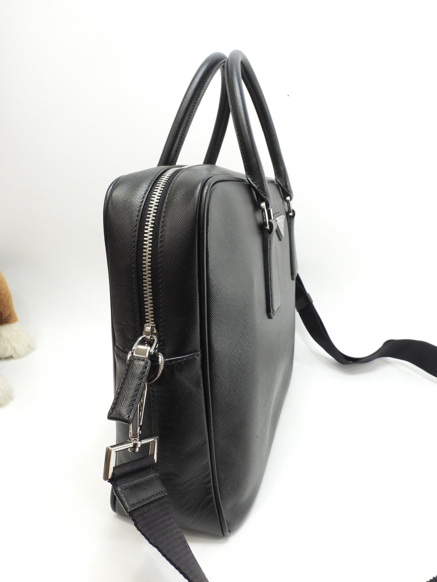 プラダ s付ブリーフケース 三角プレート サフィアーノ黒 書類カバン ドキュメントケース@208