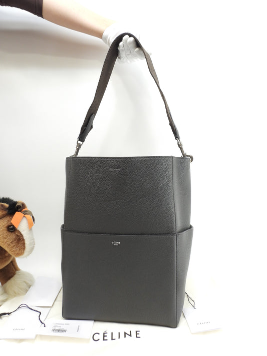 セリーヌ サングルバケット トゴレザー 灰 ホーボーバッグ セミショルダーバッグ 極美品@S-SL-3187