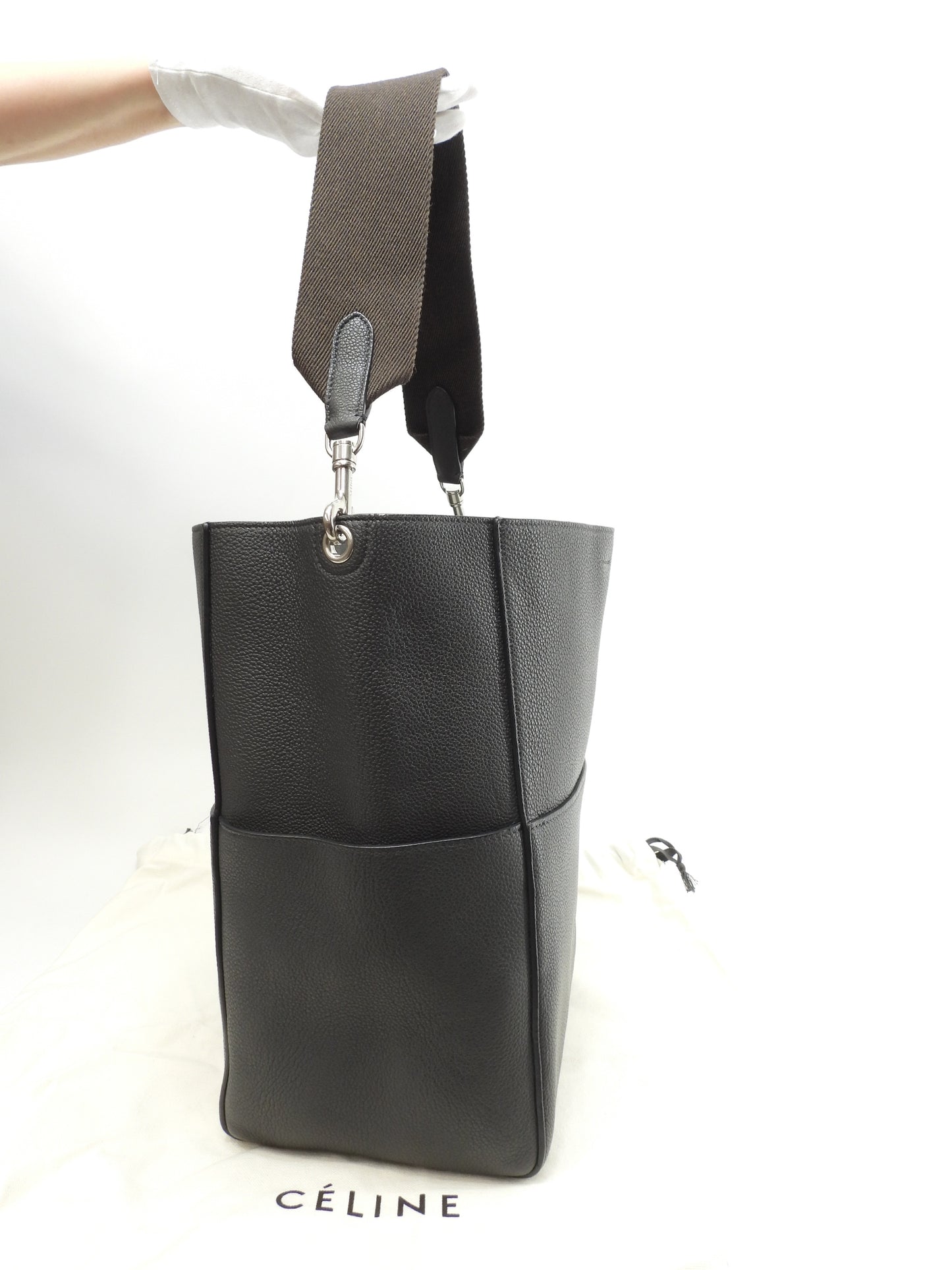 セリーヌ サングルバケット トゴレザー 灰 ホーボーバッグ セミショルダーバッグ 極美品@S-SL-3187