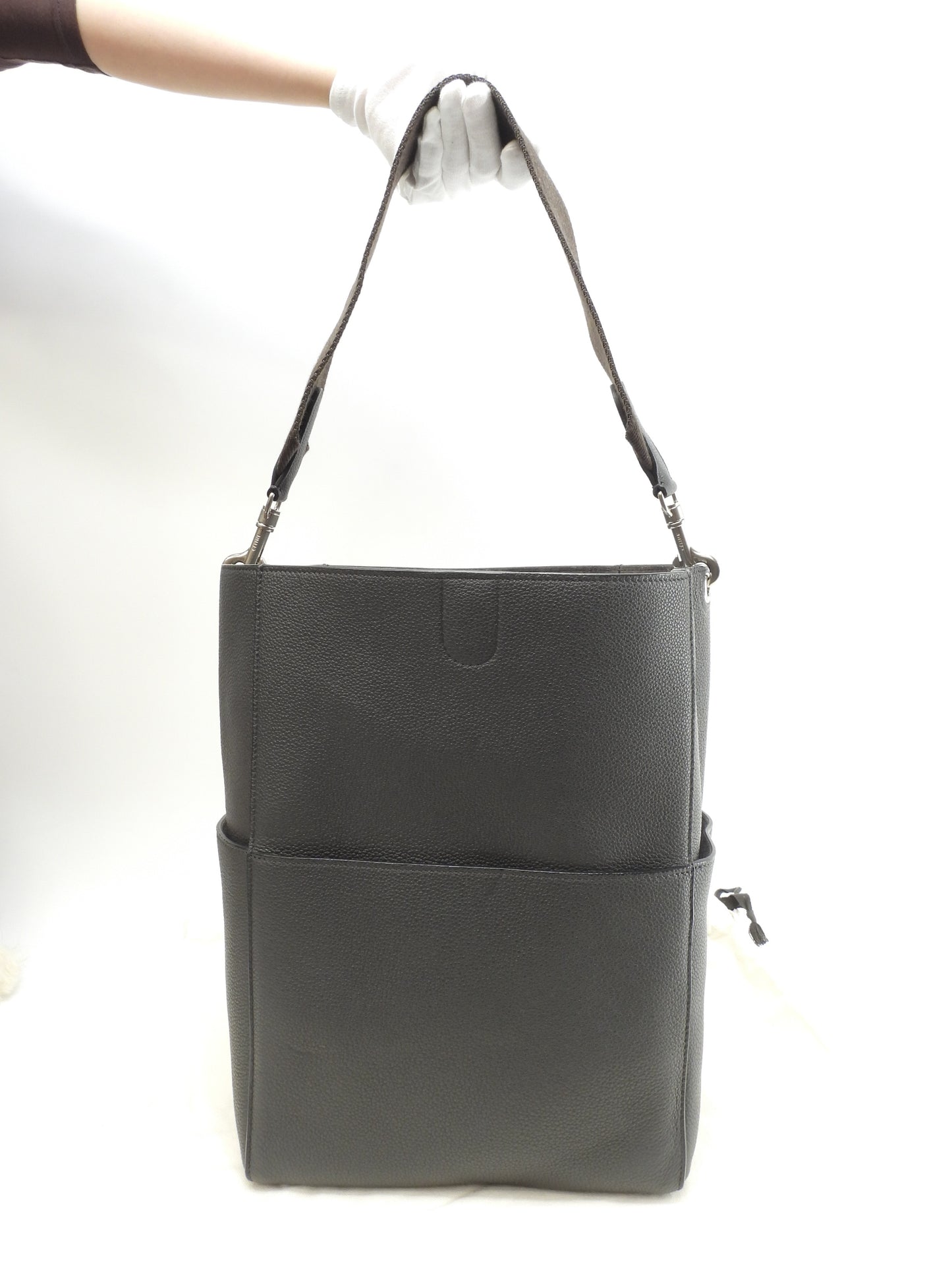 セリーヌ サングルバケット トゴレザー 灰 ホーボーバッグ セミショルダーバッグ 極美品@S-SL-3187