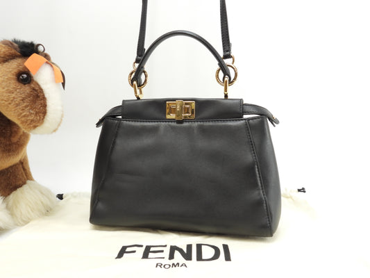 フェンディ ピーカブーミニ スムースレザー 黒 ハンドバッグ ポシェット@ 9