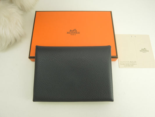 エルメス カルヴィデュオ ヴォーエヴァーカラー ブルーインディゴ コンパクトウォレット ミニサイフ 新品@B