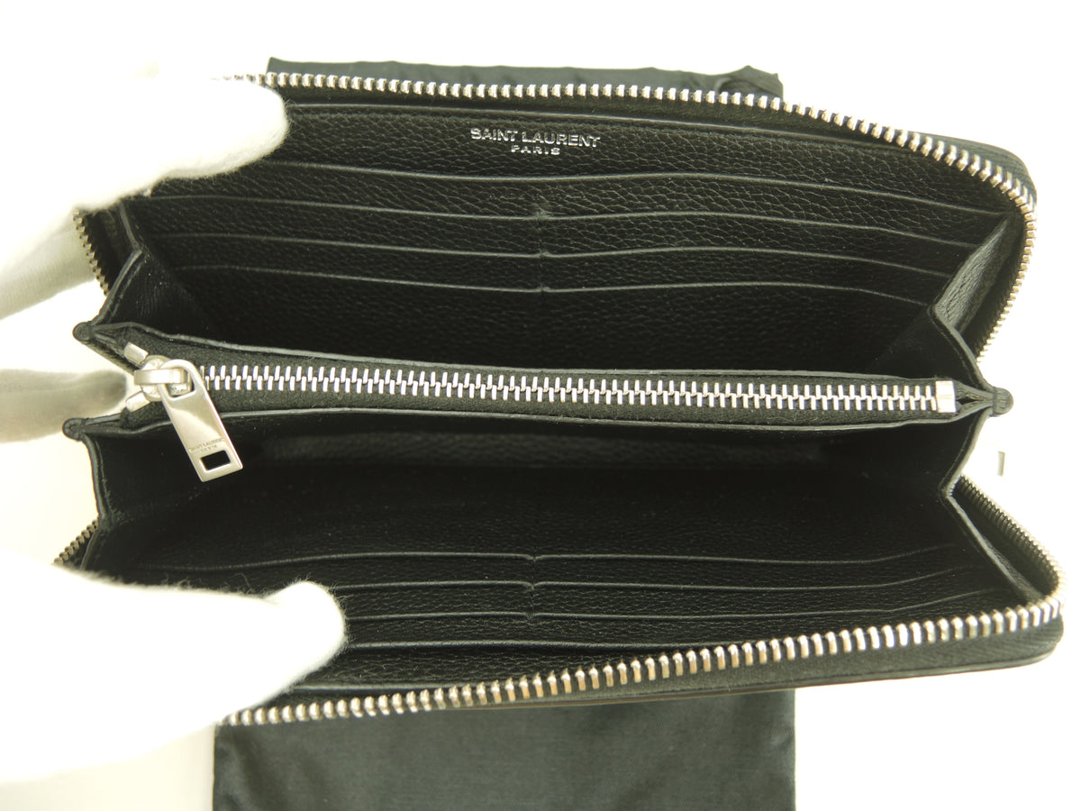 サンローラン ロングウォレット 型押YSLロゴ レザー黒 ラウンドジップ長財布@ 1