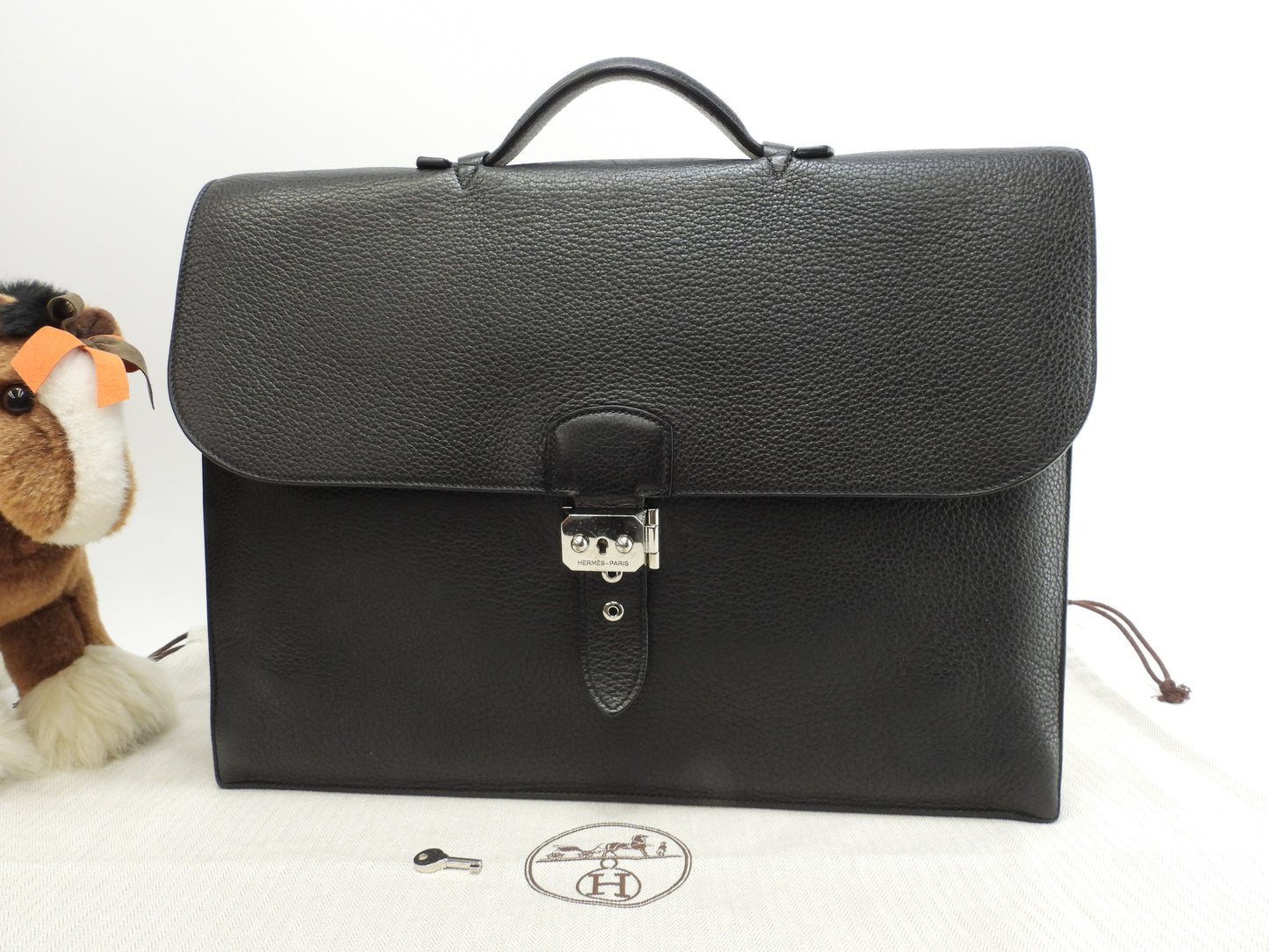 エルメス サックアデペッシュ41 フィヨルド黒 シルバー金具 メンズ書類かばん 美品@ 2