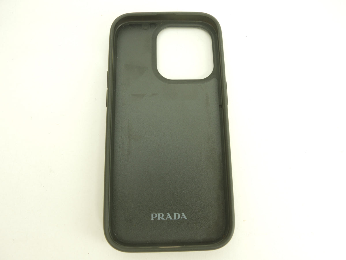 プラダ iphone14Proケース サフィアーノ青黒 三角プレート アイフォンカバー 極美品@ 1