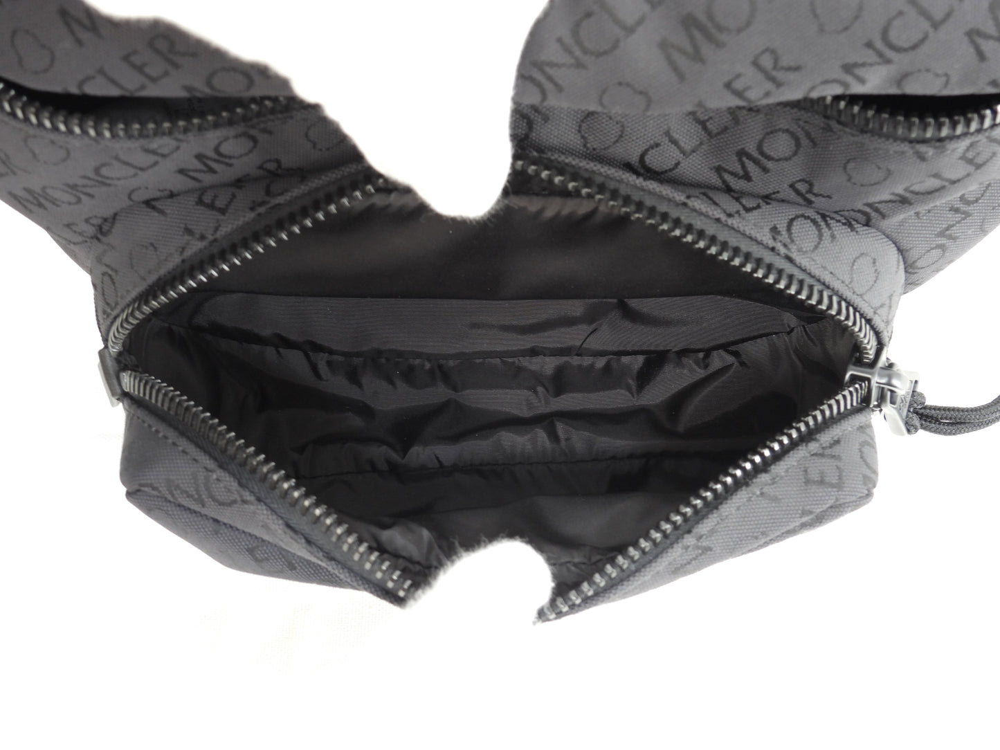 モンクレール ボディバッグ 総ロゴ柄 ナイロン黒 ウエストバッグ ベルトバッグ 極美品@ 1