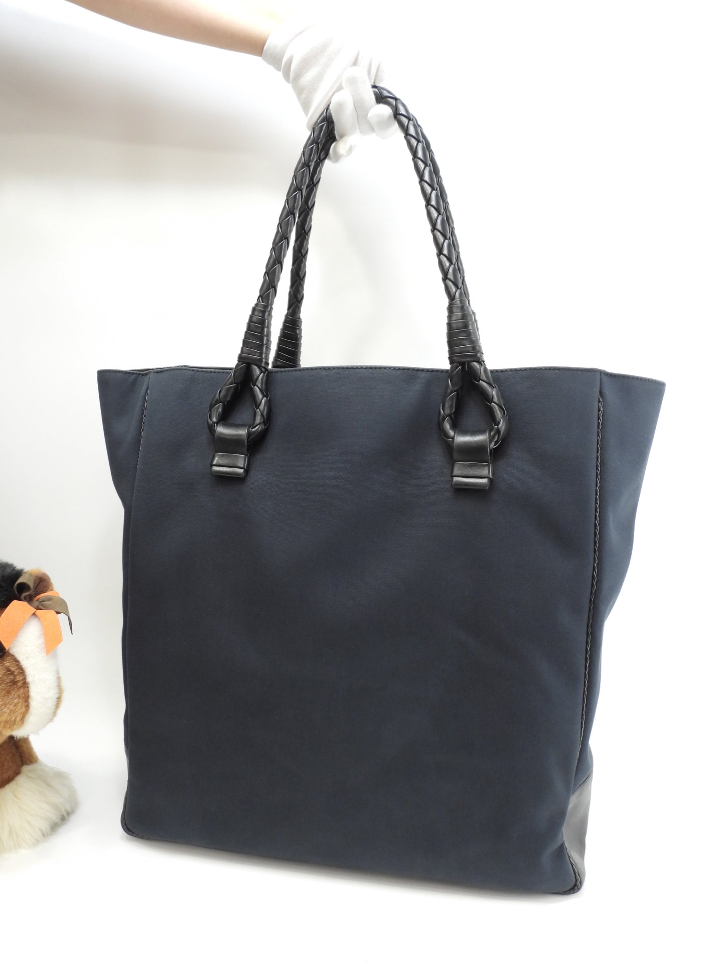 ボッテガヴェネタ トートバッグ イントレチャート コットン/レザー黒 メンズ 美品@ 255