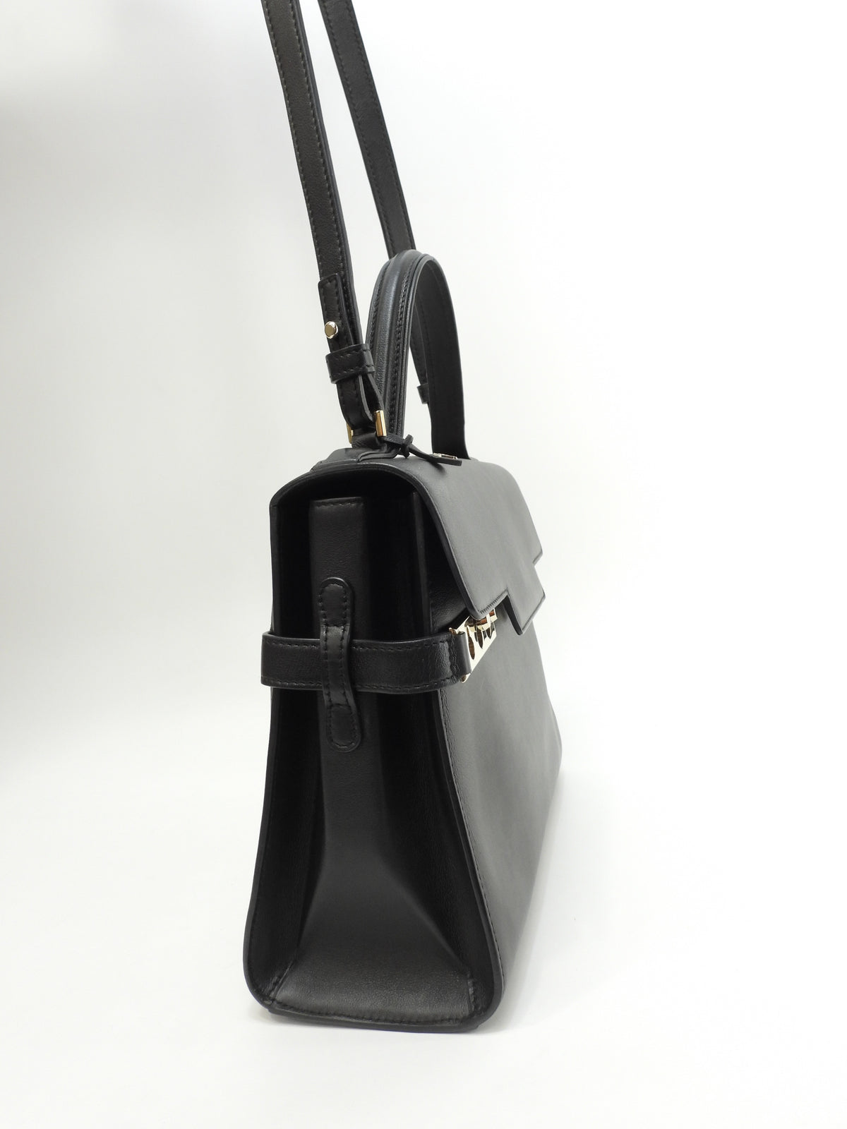 デルボー タンペートMM シルキーカーフレザー 黒 s付ハンドバッグ 美品@ 1