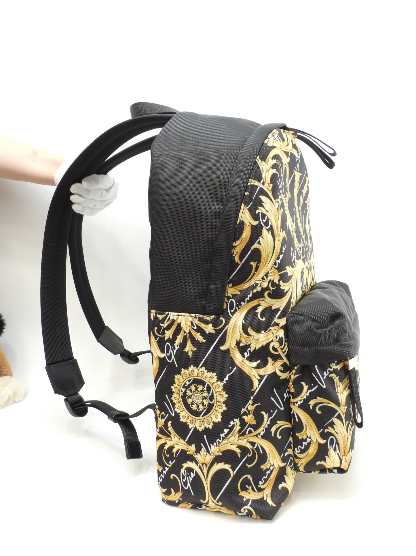 ヴェルサーチ バックパック メドゥーサ ナイロン黒黄 リュックサック ハンドバッグ 極美品@ 15