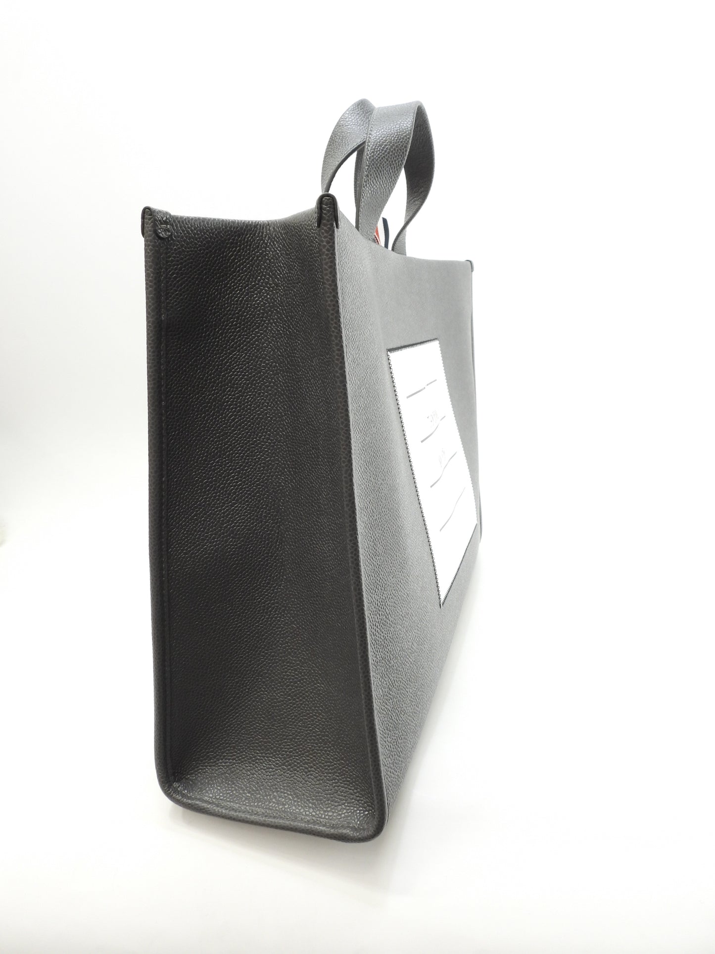 トムブラウン スクエアトートバッグ ペーパーラベルロゴ キャビアレザー灰 メンズ ハンドバッグ@ 1