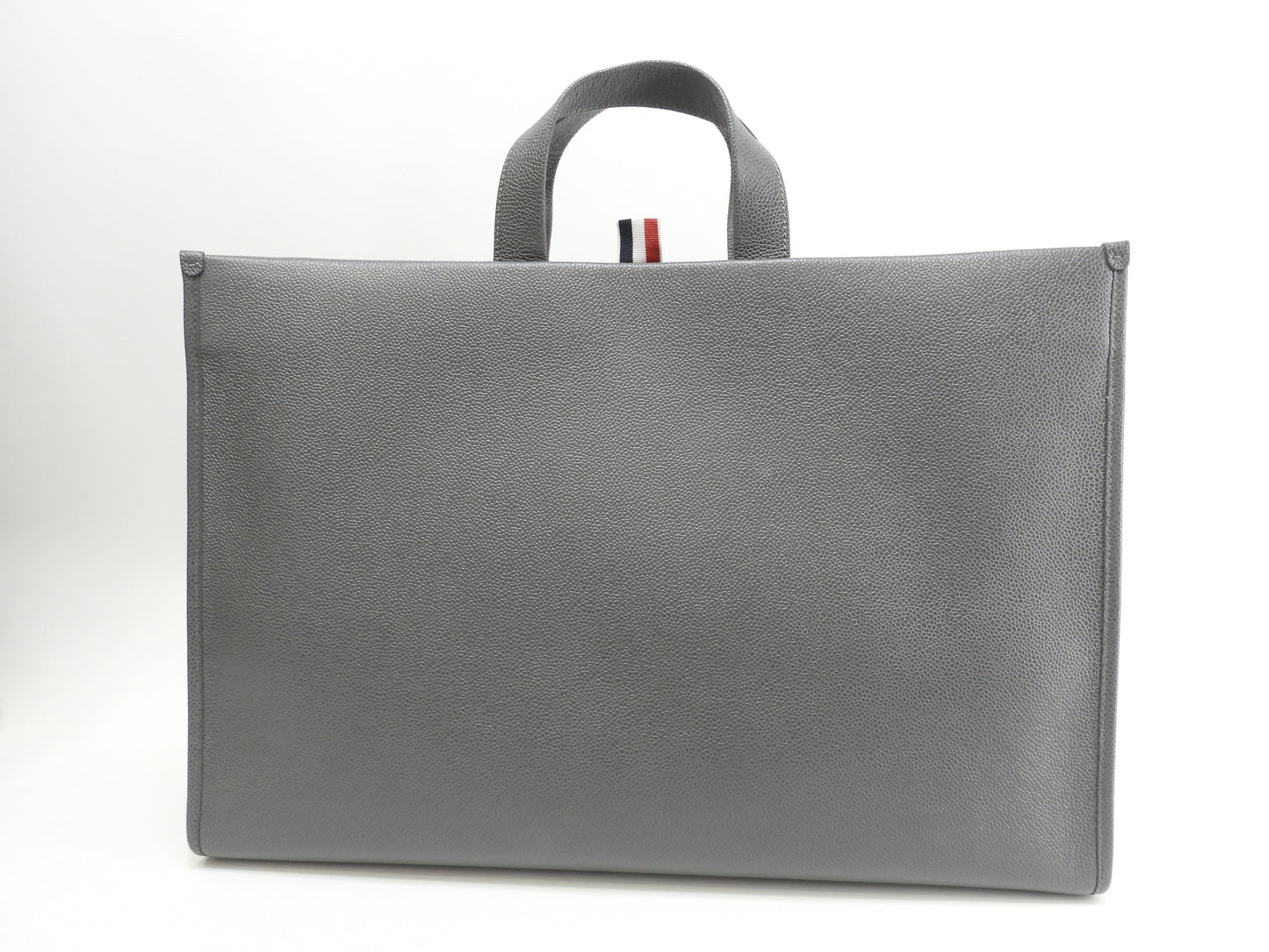 トムブラウン スクエアトートバッグ ペーパーラベルロゴ キャビアレザー灰 メンズ ハンドバッグ@ 1