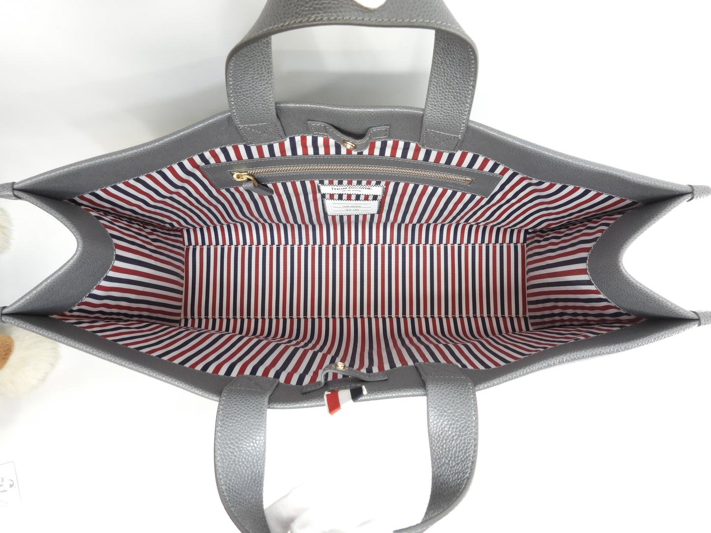 トムブラウン スクエアトートバッグ ペーパーラベルロゴ キャビアレザー灰 メンズ ハンドバッグ@ 1