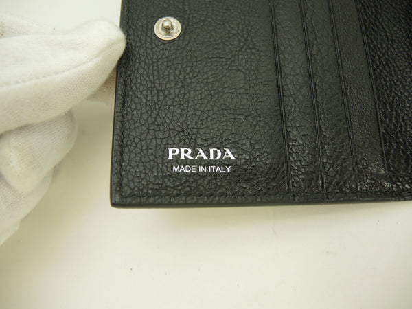 プラダ コンパクトウォレット レザー黒 リボンロゴ 2折財布 スモール