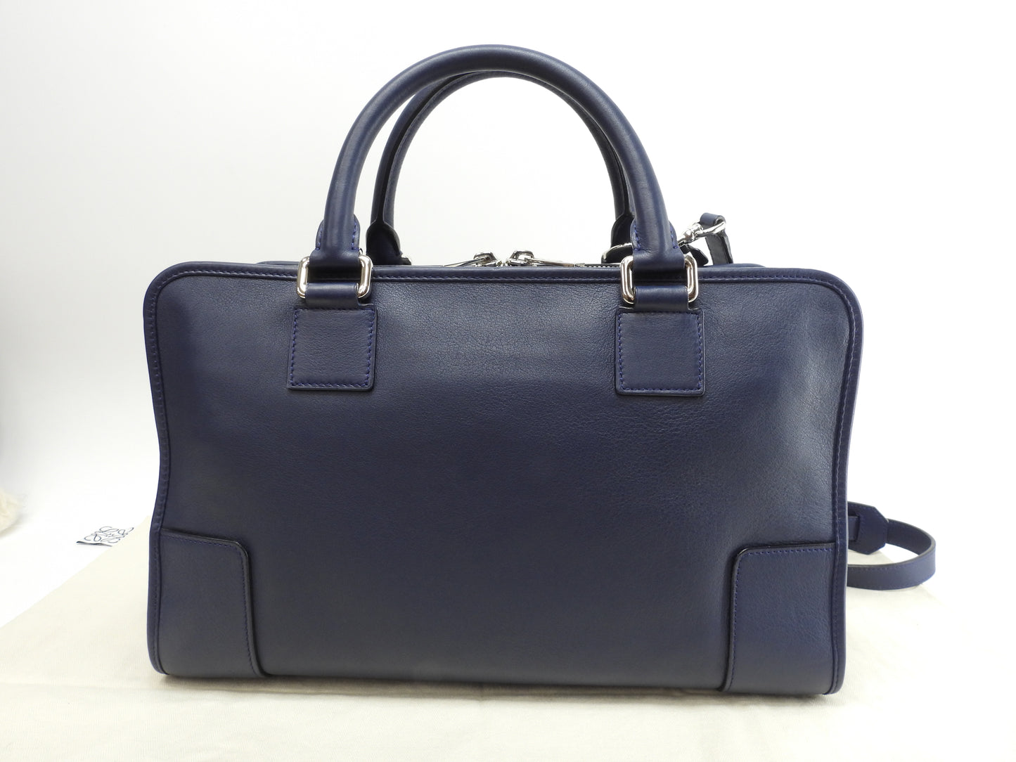 ロエベ s付アマソナ36 レザー 青 ショルダーストラップ付ハンドバッグ 美品@011505