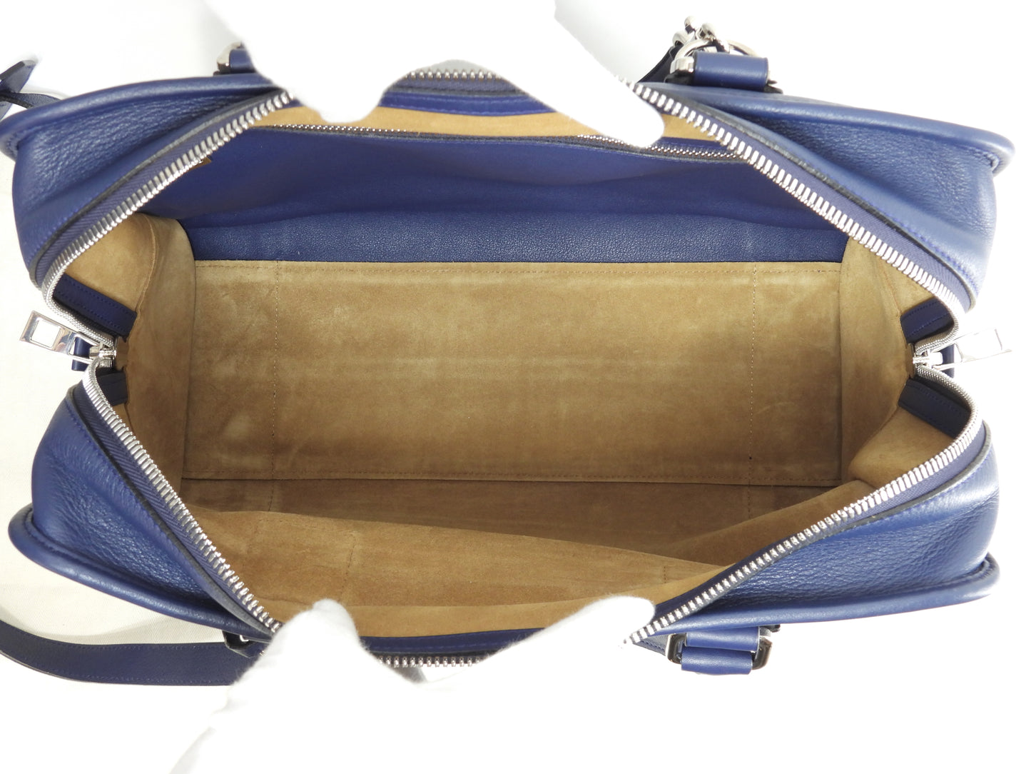 ロエベ s付アマソナ36 レザー 青 ショルダーストラップ付ハンドバッグ 美品@011505