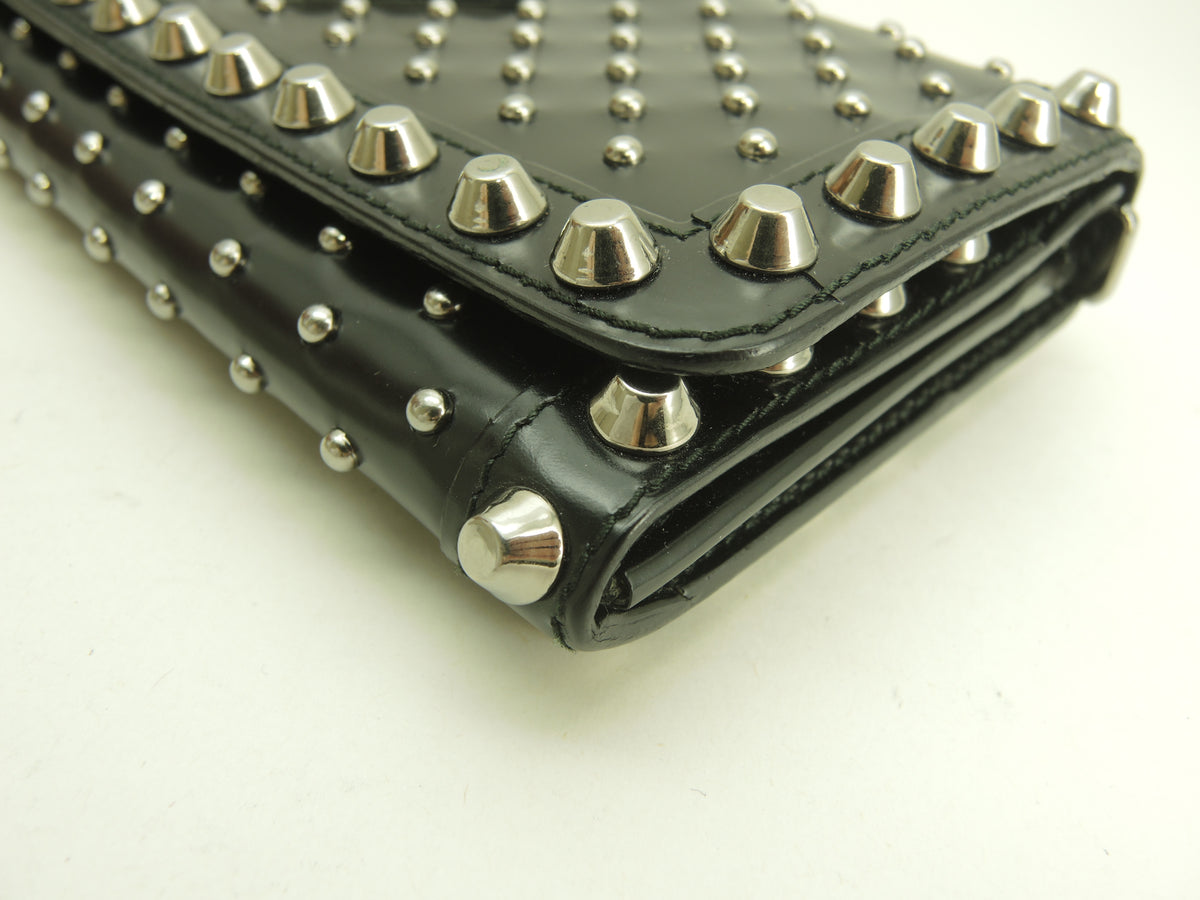 プラダ 2折長財布 スタッズ レザー黒 ロングウォレット 美品@ 76