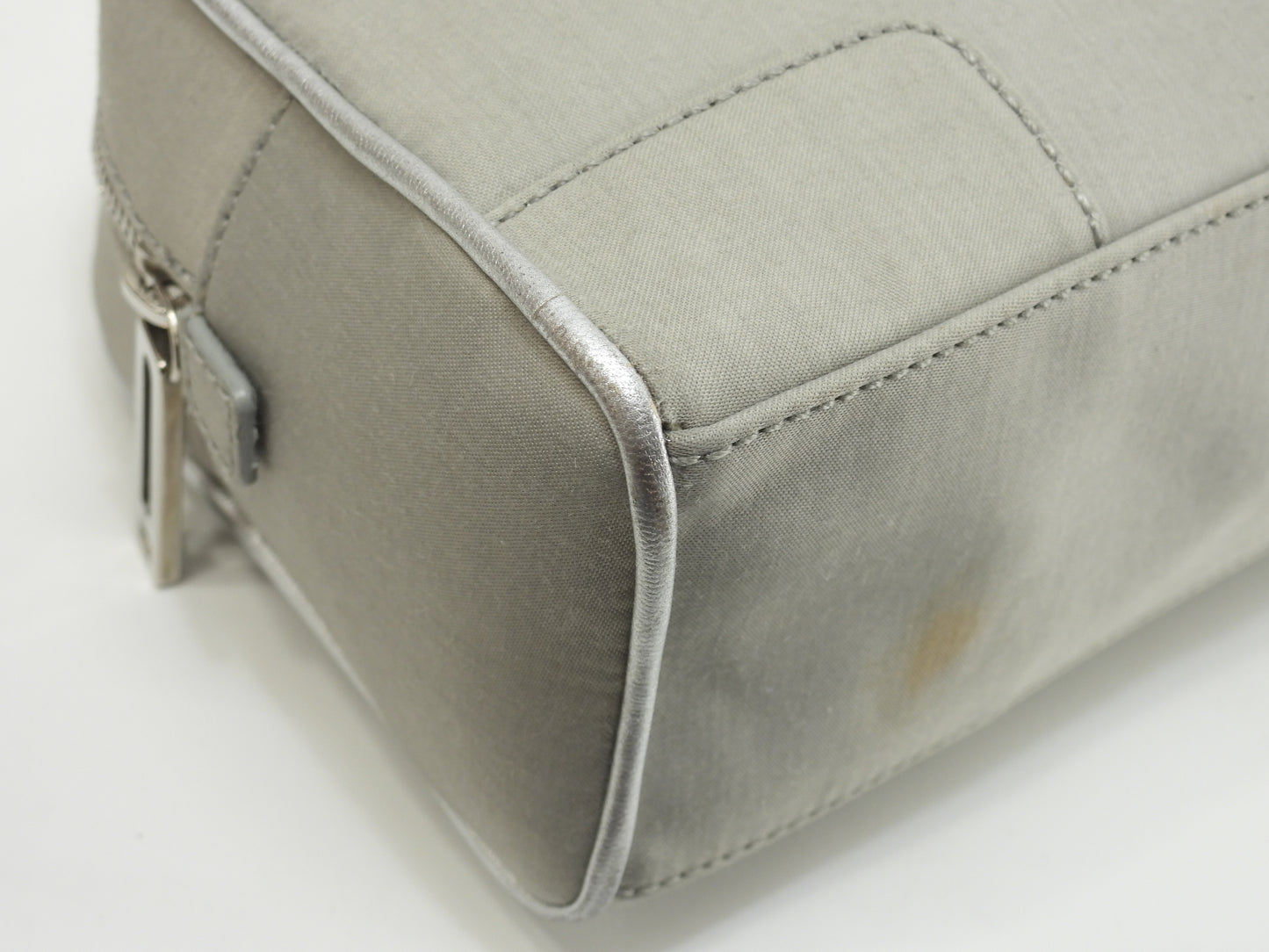 ロエベ アマソナ20 メタルアナグラム シルクサテン革銀 ミニハンドバッグ 美品@240501