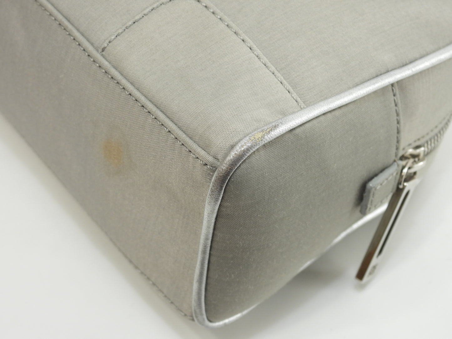 ロエベ アマソナ20 メタルアナグラム シルクサテン革銀 ミニハンドバッグ 美品@240501