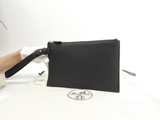 エルメス カバヴェルティージュ24 トゴ 黒 シルバー金具 クラッチバッグ セカンドバッグ@U