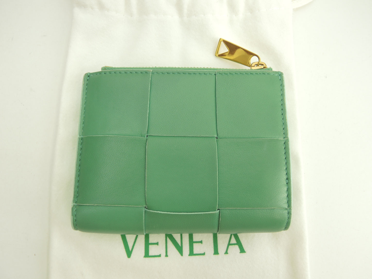 ボッテガヴェネタ 2折財布 カセット レザー緑 コンパクトウォレット@R00100322Z