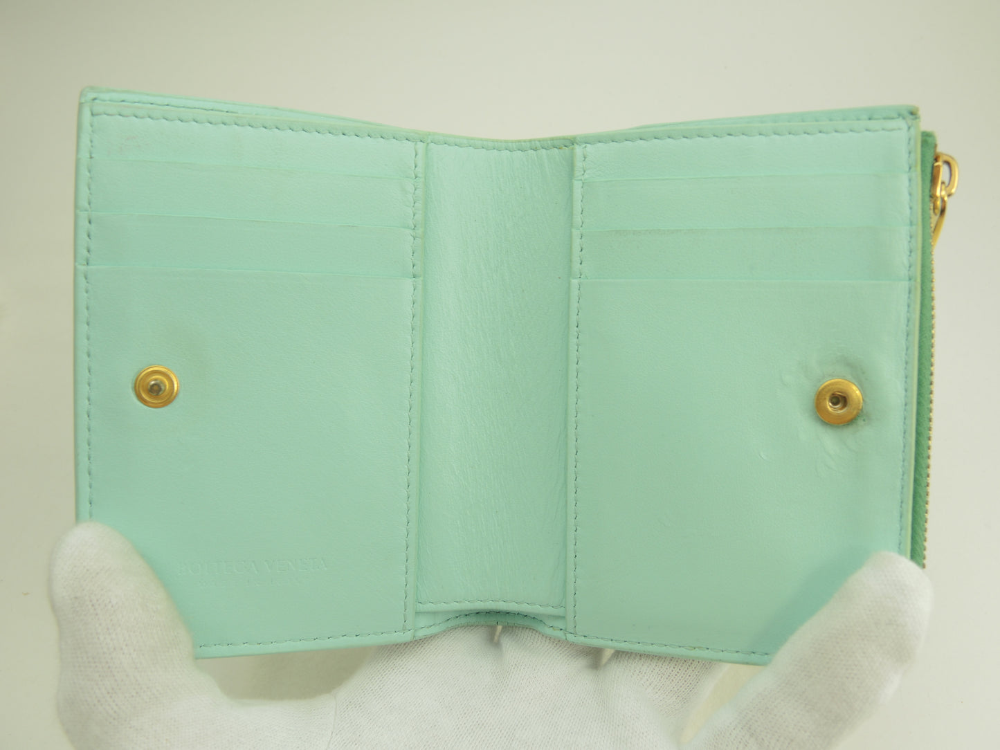 ボッテガヴェネタ 2折財布 カセット レザー緑 コンパクトウォレット@R00100322Z