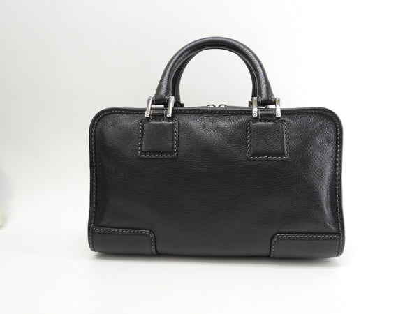 ロエベ アマソナ28 型押レザー 黒 ハンドバッグ シルバー金具 