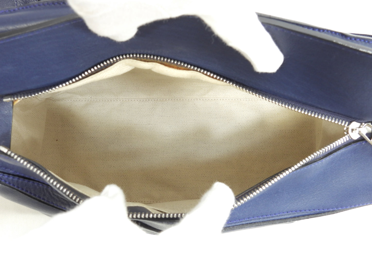 ロエベ パズルバッグ ミディアム レザー紺 ショルダーストラップ付ハンドバッグ 美品@051503