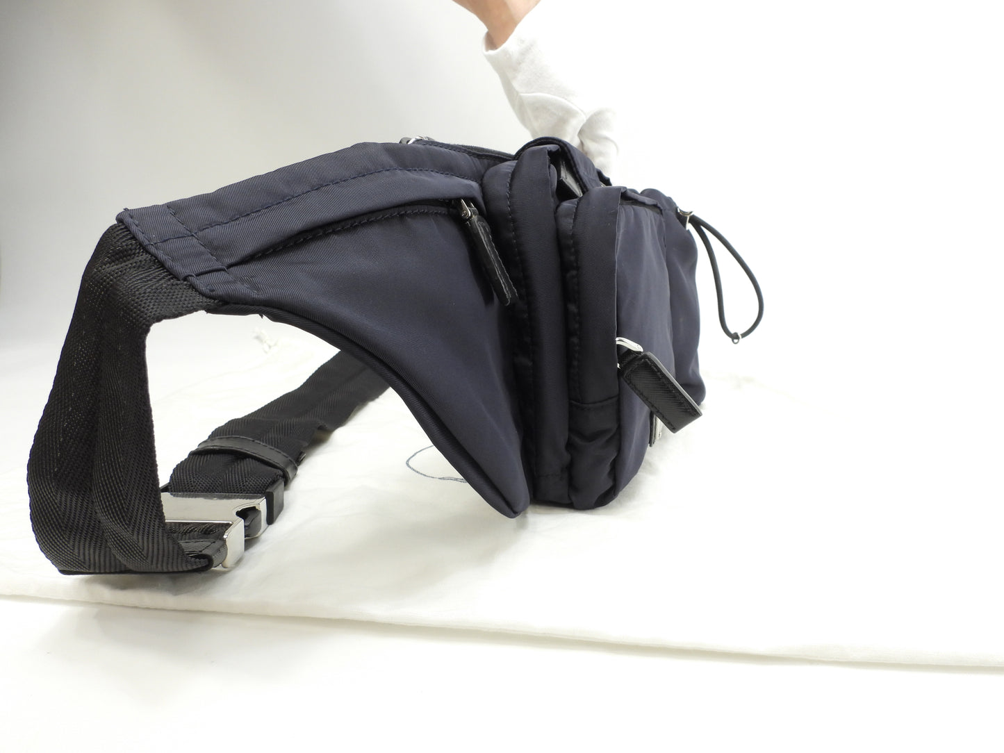 プラダ ボディバッグ中 ナイロン 紺 ウエストバッグ ヒップバッグ 美品@164 4