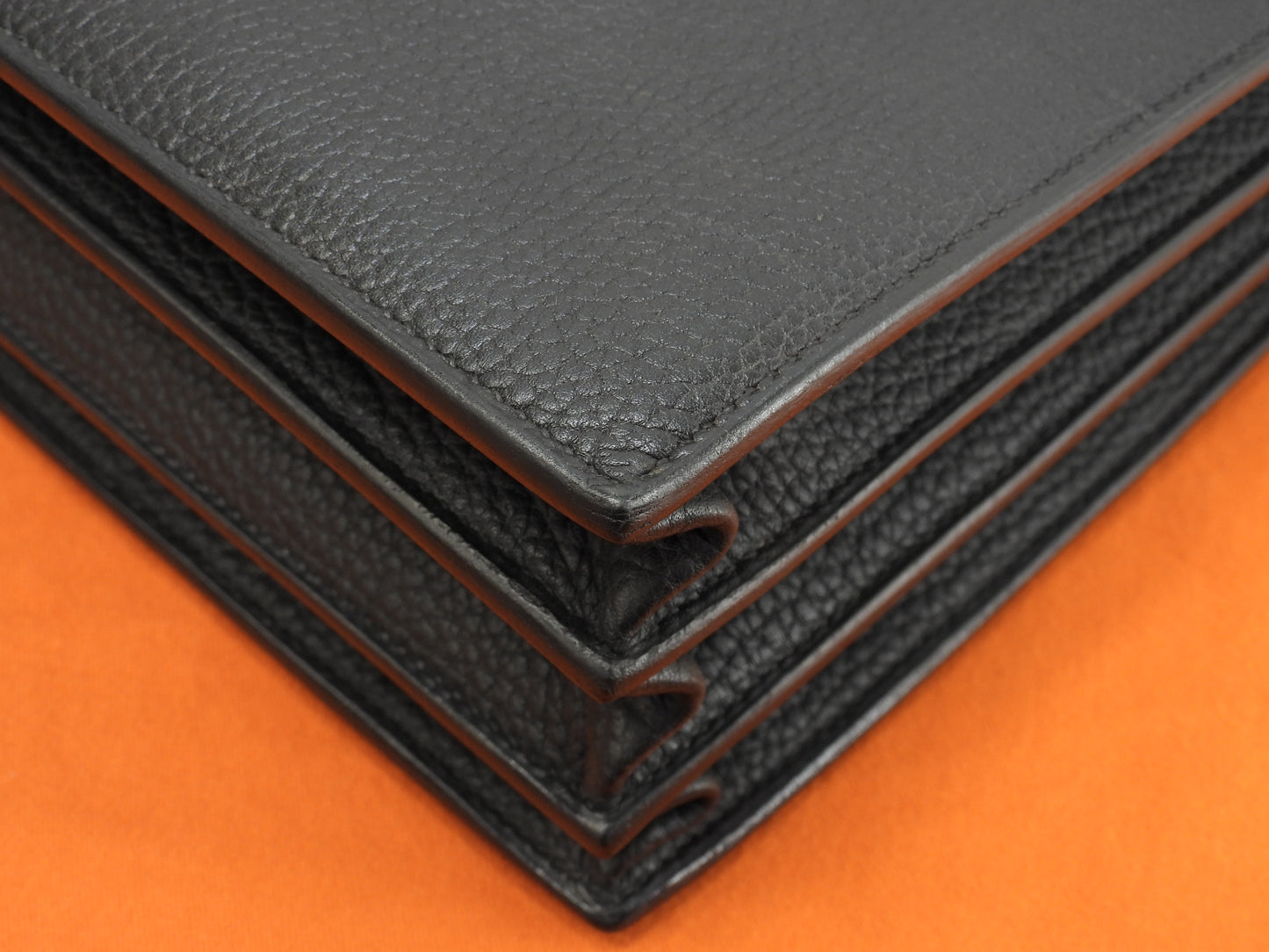 エルメス サックアデペッシュ38 フィヨルドレザー黒 ゴールド金具 書類かばん 美品@□A
