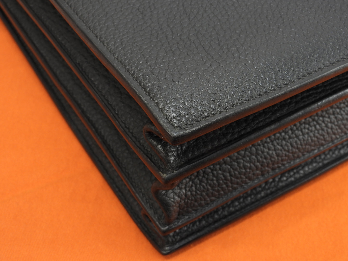 エルメス サックアデペッシュ38 フィヨルドレザー黒 ゴールド金具 書類かばん 美品@□A