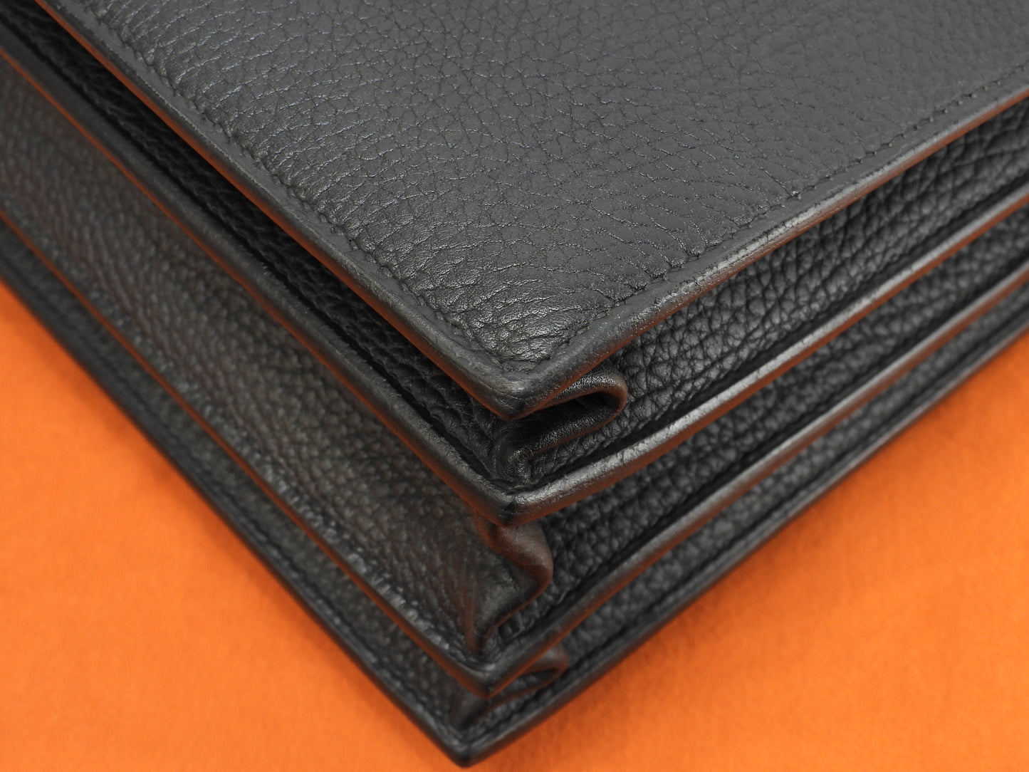 エルメス サックアデペッシュ38 フィヨルドレザー黒 ゴールド金具 書類かばん 美品@□A