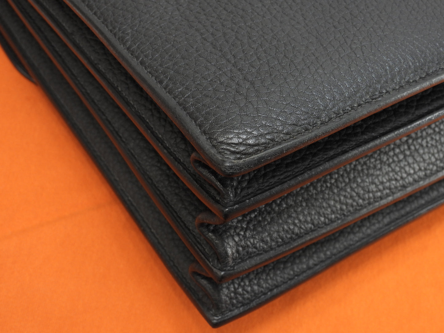 エルメス サックアデペッシュ38 フィヨルドレザー黒 ゴールド金具 書類かばん 美品@□A