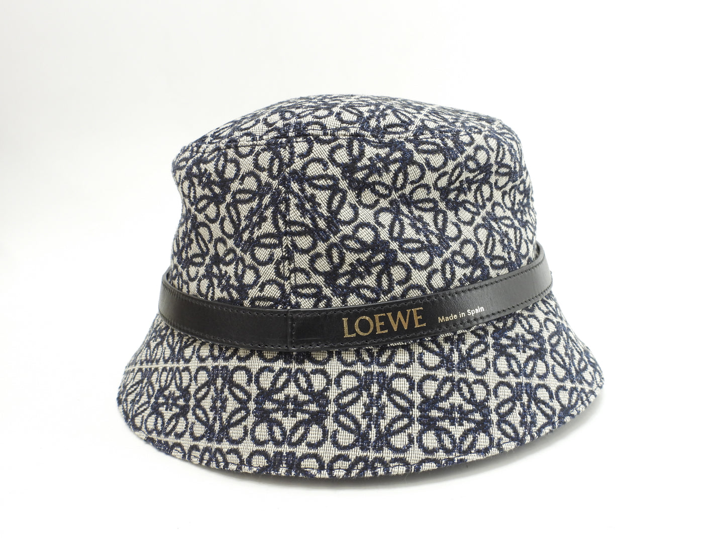 ロエベ バゲットハット リピートアナグラム コットン灰紺 ヘッドウォーマー 極美品@ 4
