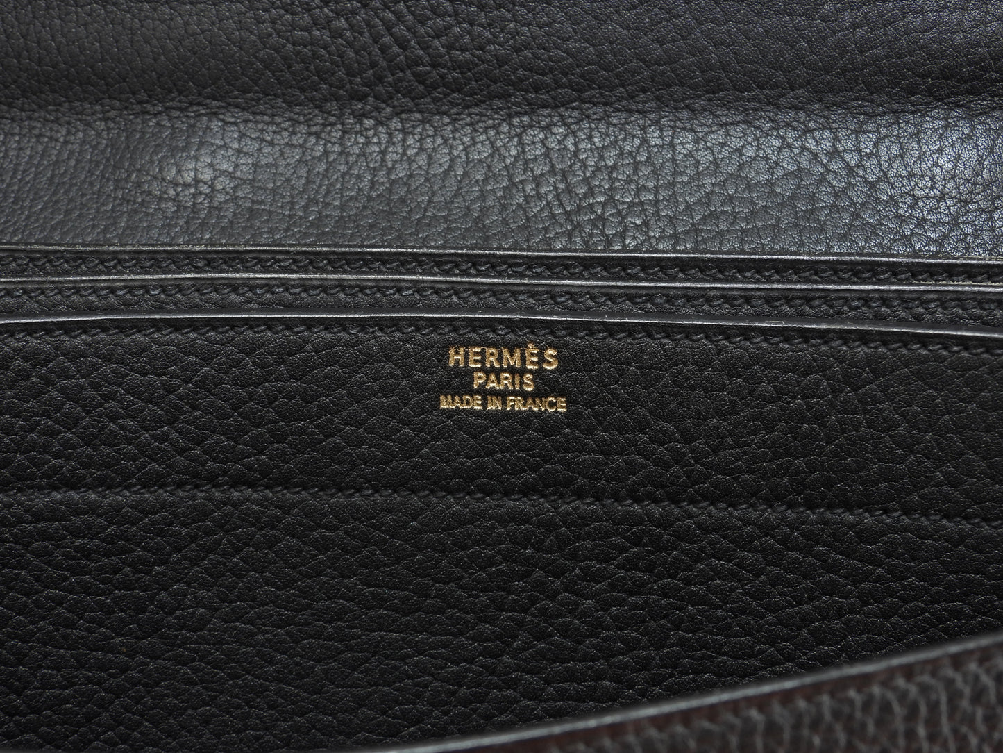 エルメス サックアデペッシュ38 フィヨルドレザー黒 ゴールド金具 書類かばん 美品@□A