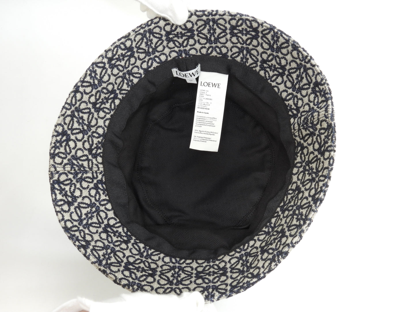 ロエベ バゲットハット リピートアナグラム コットン灰紺 ヘッドウォーマー 極美品@ 4