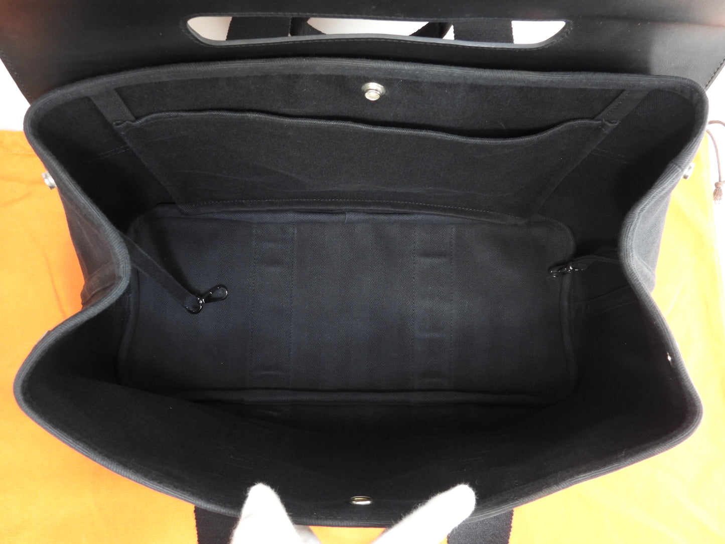 エルメス ヴァルパライソMM コットン/レザー 黒 ハンドバッグ トートバッグ 美品@ 60