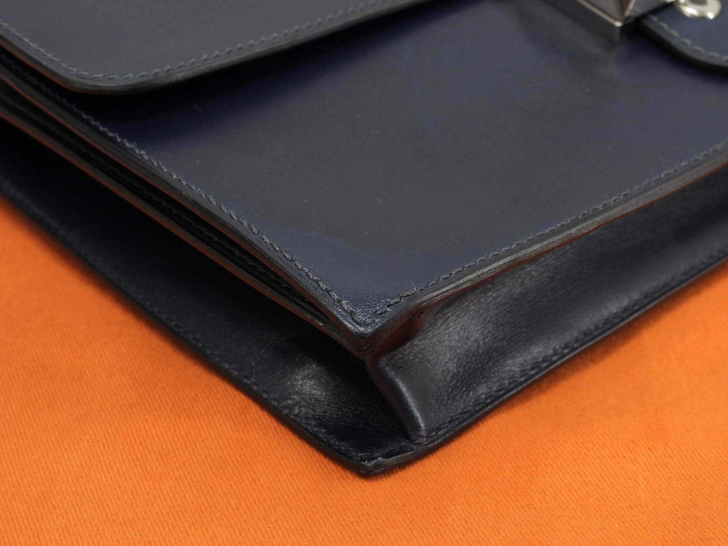 エルメス ジェット Boxカーフ紺 シルバー金具 セカンドバッグ クラッチバッグ 美品@□L