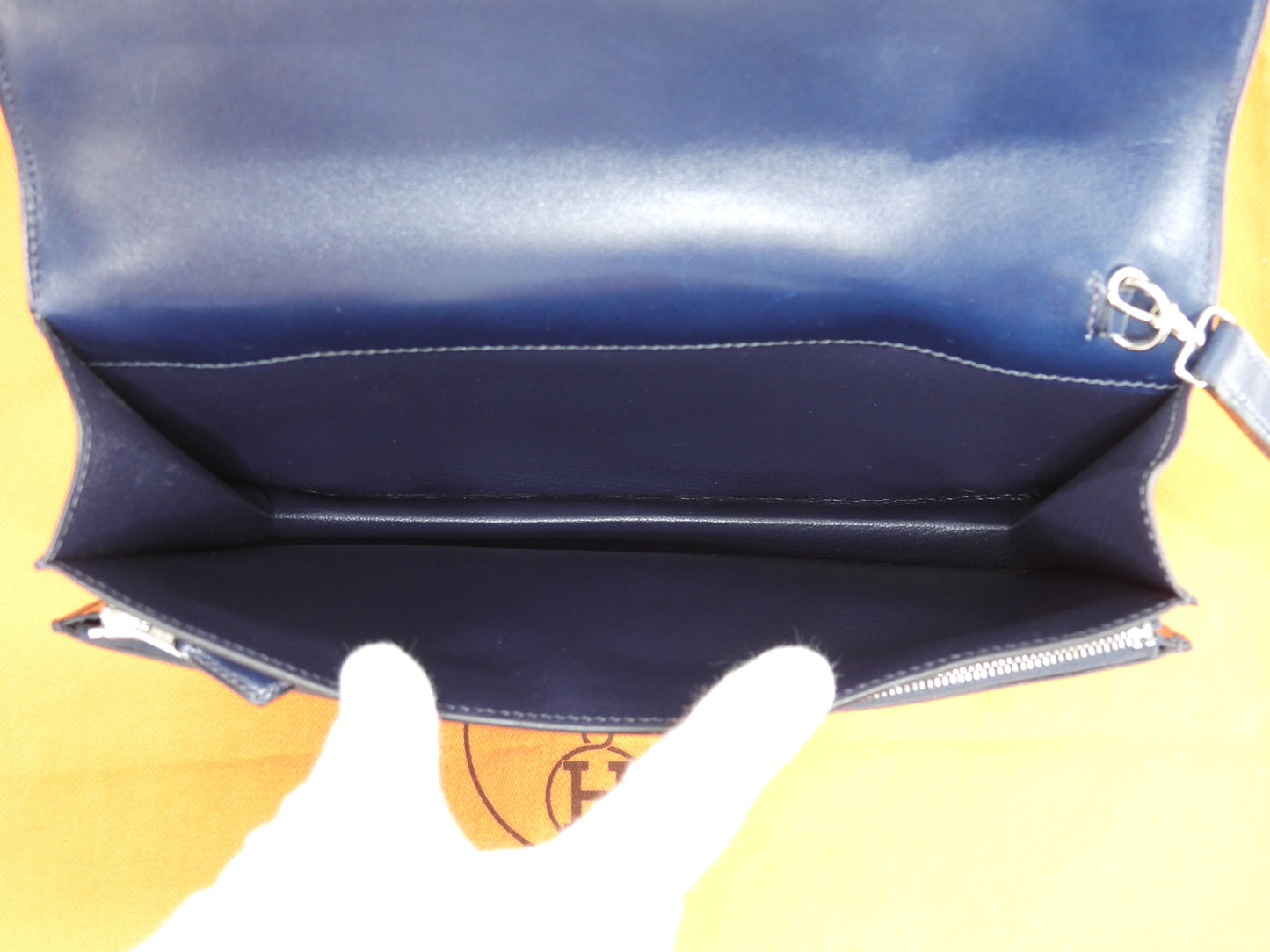エルメス ジェット Boxカーフ紺 シルバー金具 セカンドバッグ クラッチバッグ 美品@□L