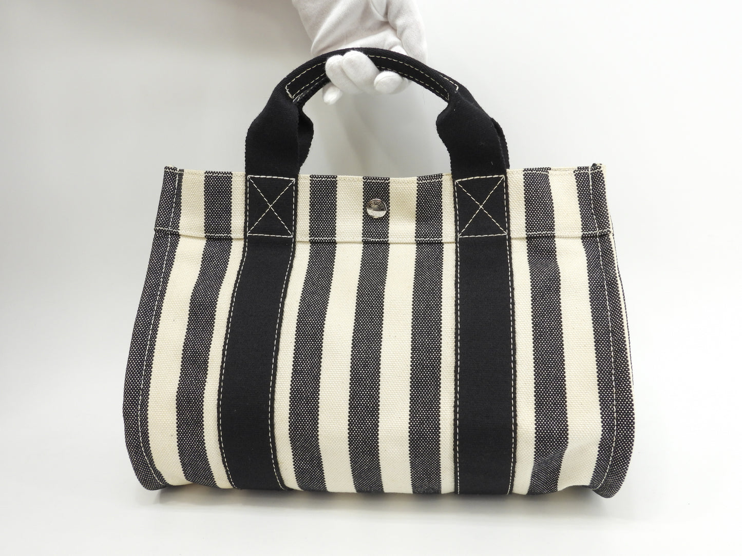 エルメス カンヌPM コットンデニム 黒白 ハンドバッグ トートバッグ 極美品@ 3