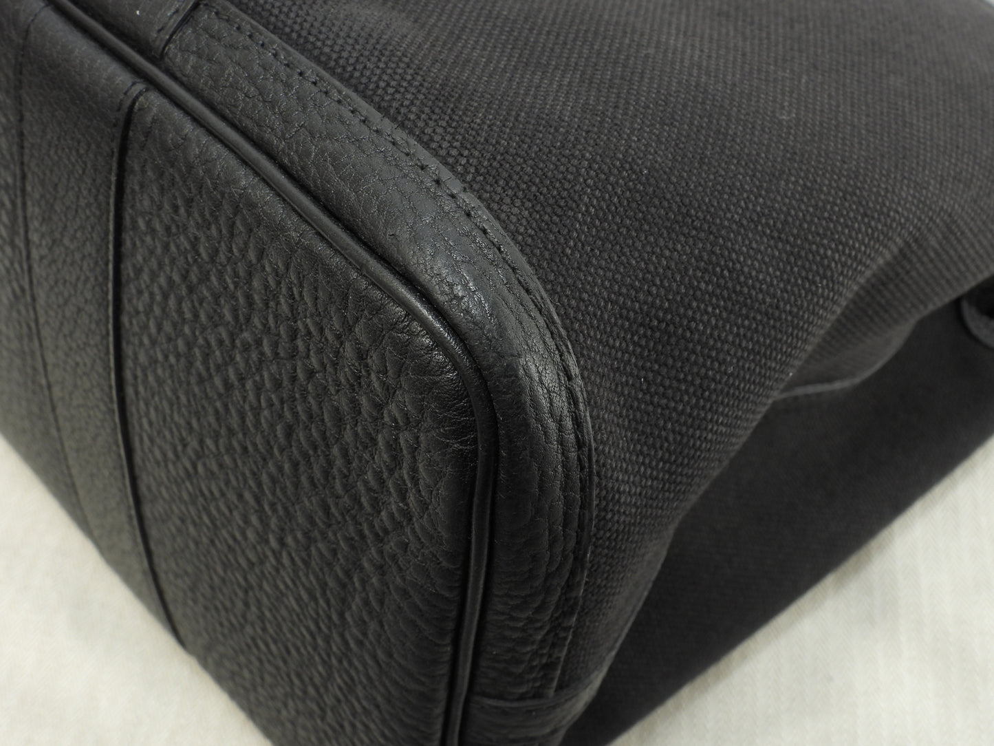 エルメス プティットサンチュールMM コットン/レザー 黒 トートバッグ ハンドバッグ@□J 17